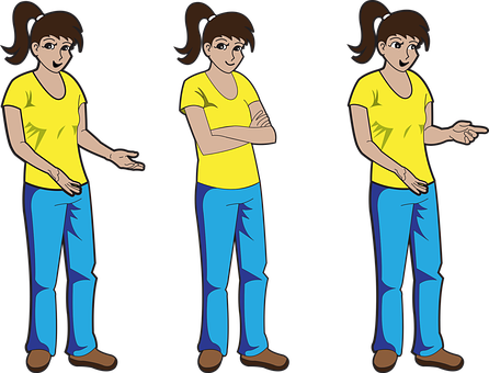 Three Poses Cartoon Girl Vector PNG