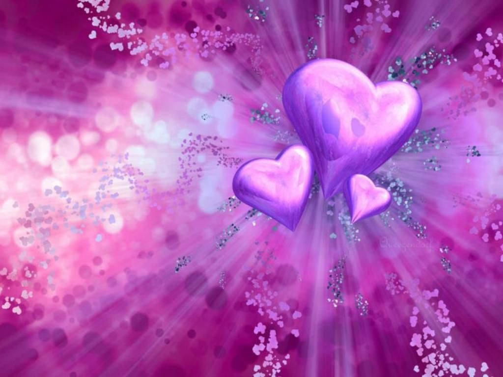 Dreiviolette Herzen Rosa Hintergrund Wallpaper