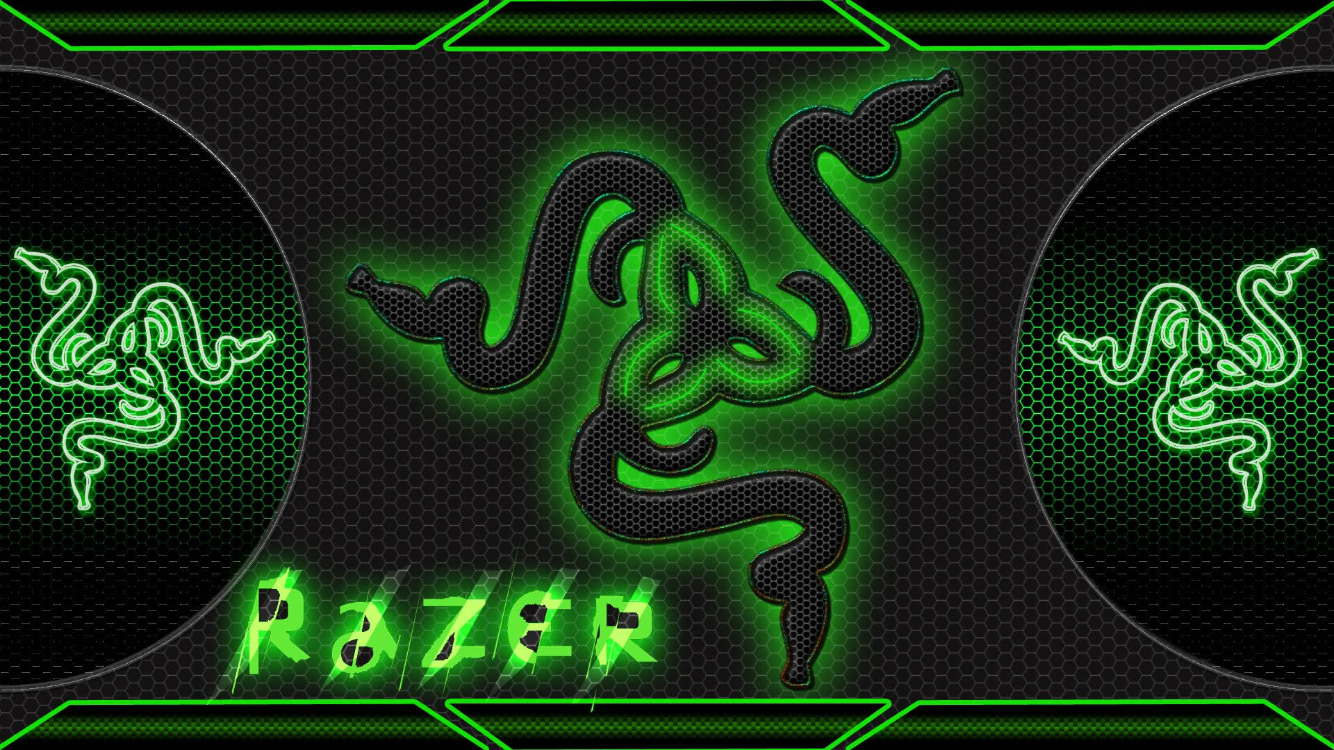 Three Razer Pc Logos In Green Wallpaper
