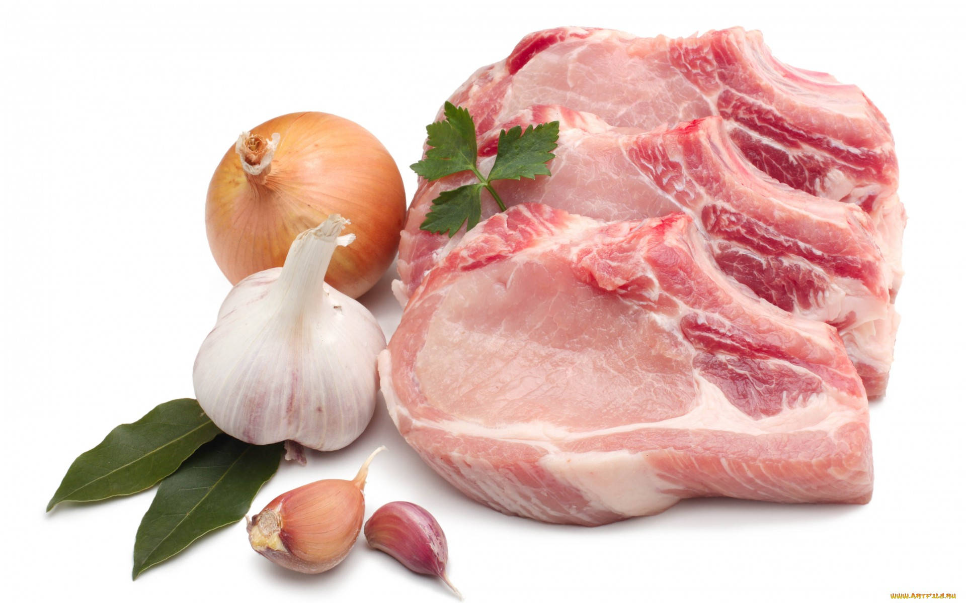 Three Sliced Fresh Pork Chop Meat Wallpaper