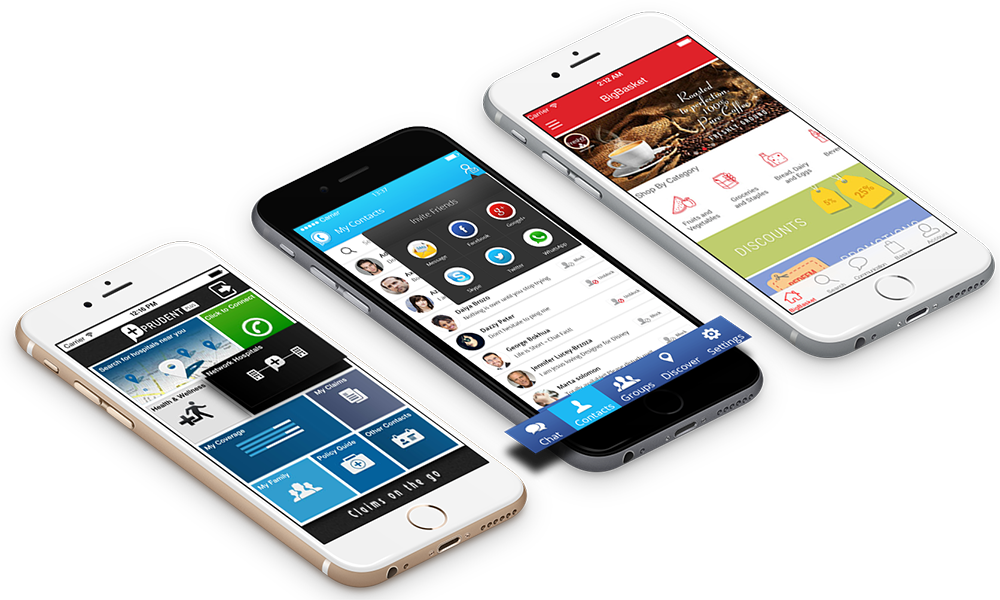 Three Smartphones Displaying Apps PNG