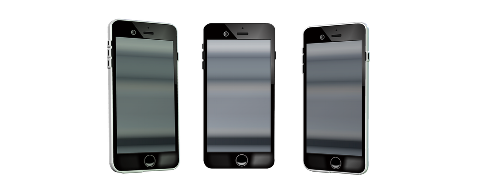Three Smartphones Displaying Screen Reflections PNG