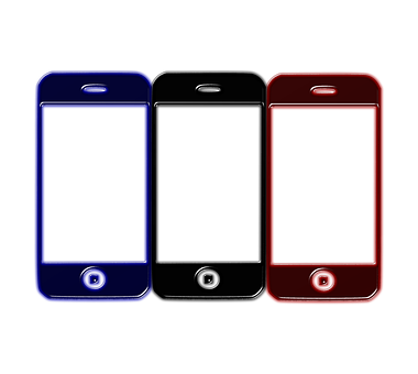 Three Smartphones Neon Outline PNG