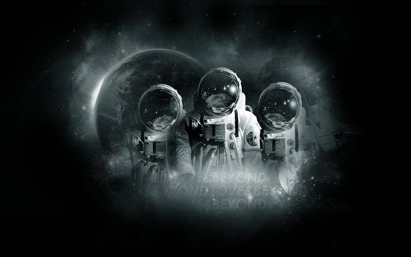 Three Spacemen In Spacesuit Captured Wallpaper
