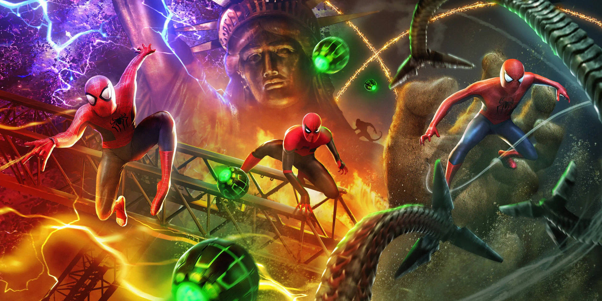 Three Spidermen Poster Wallpaper