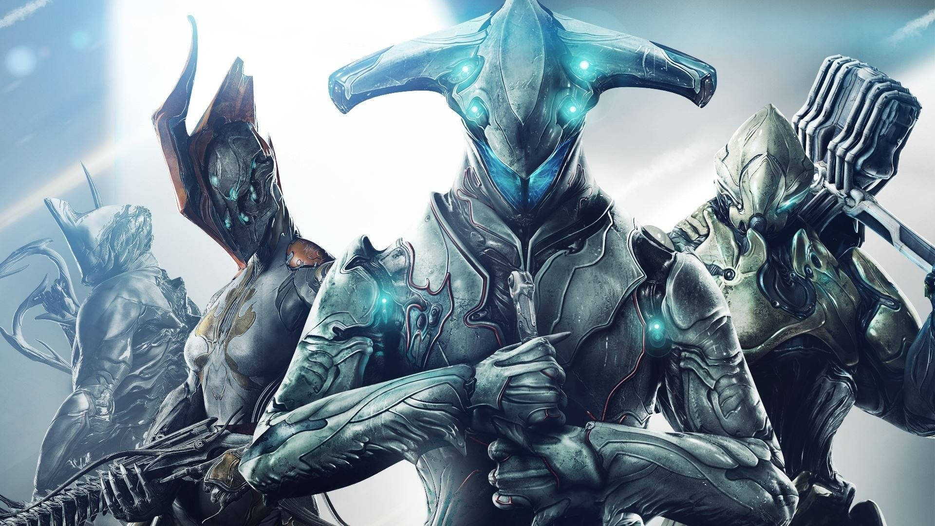 Warframe Tenno ancient soldiers with metallic-like armored body wallpaper.