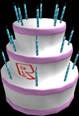 Three Tier Celebration Cakewith Candlesand Logo PNG