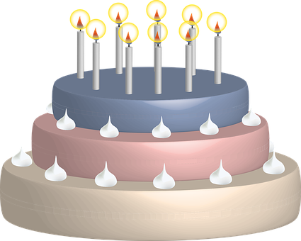 Three Tiered Birthday Cake With Candles PNG