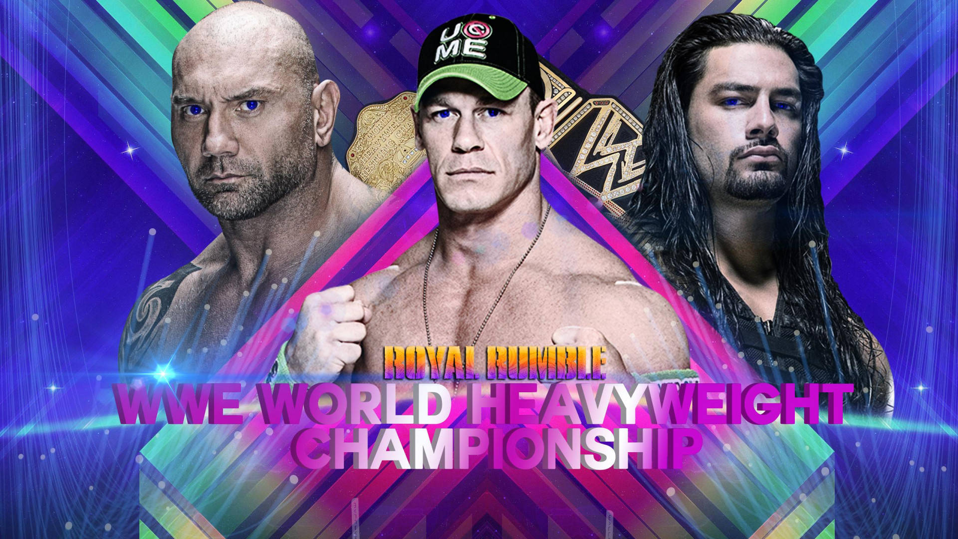 Three world wrestling champions embracing each other Wallpaper