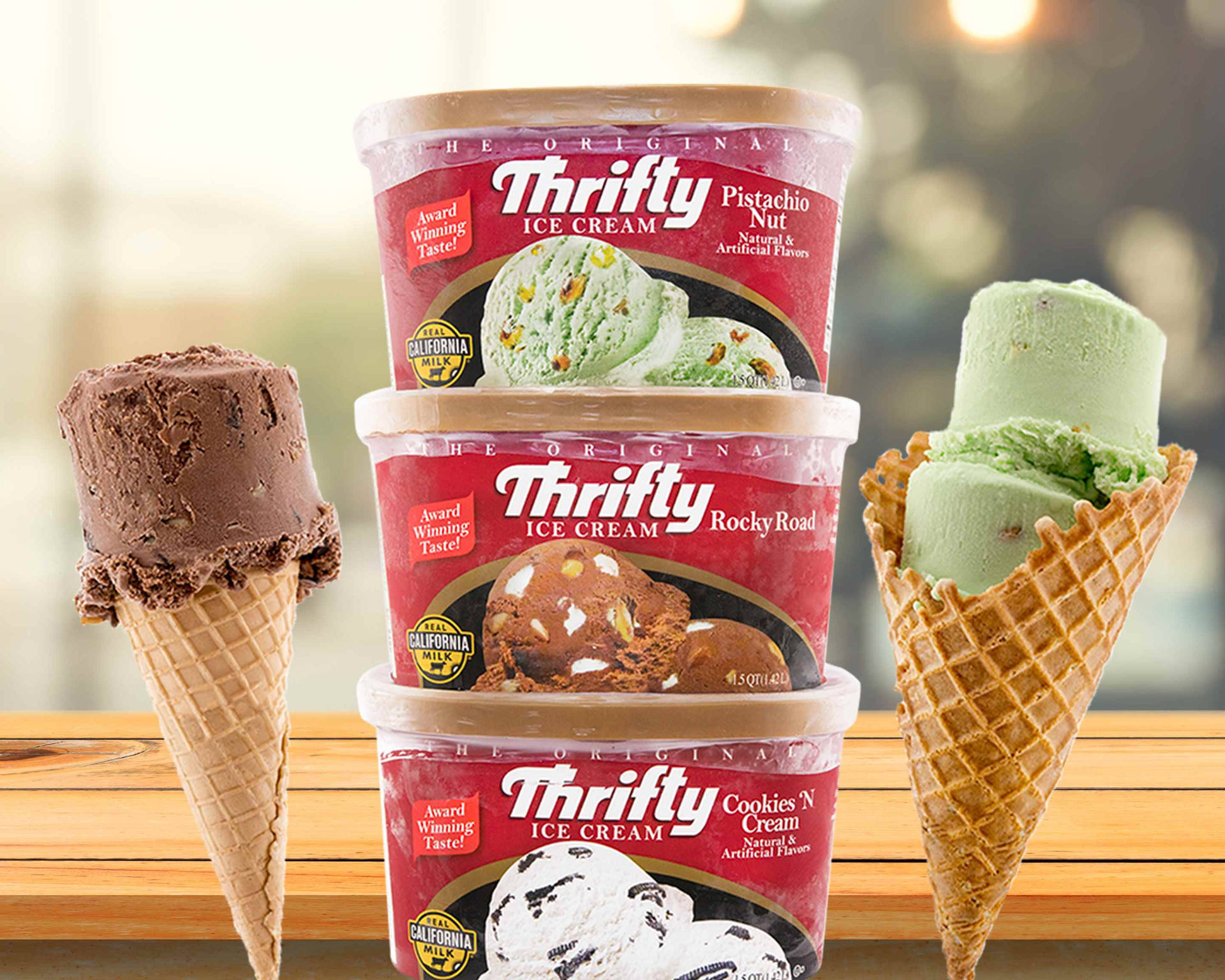 Thrifty Ice Cream Tubs And Cones Wallpaper