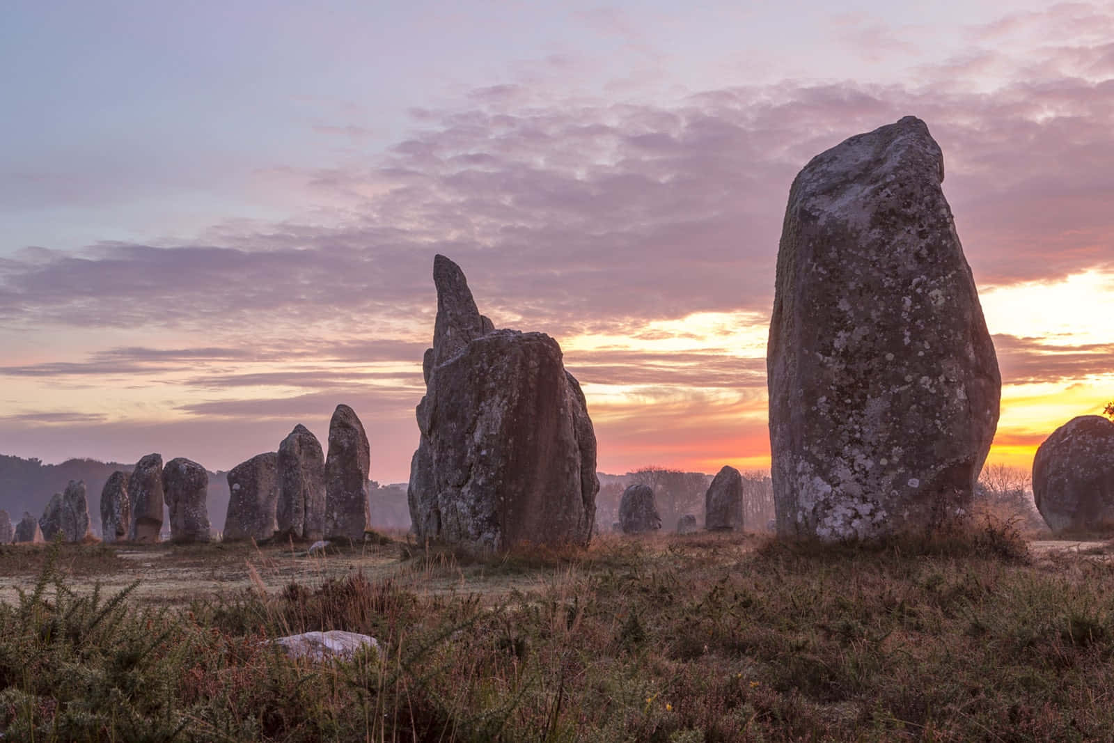 Thrilling Carnac Megaliths Sunset Landscape View Wallpaper