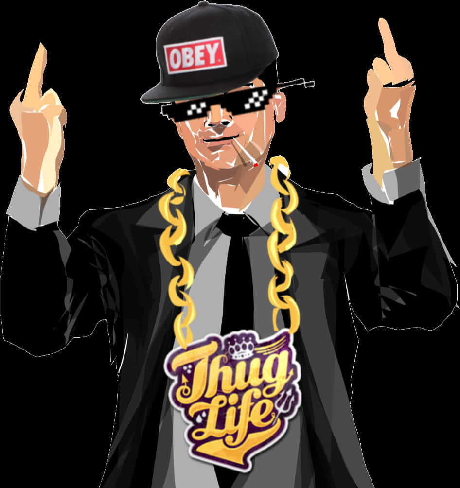 Thug Life Styled Character Illustration PNG