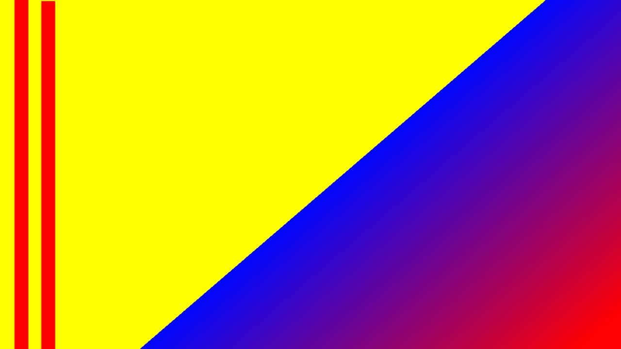 a red, yellow and blue triangle with a yellow and blue border