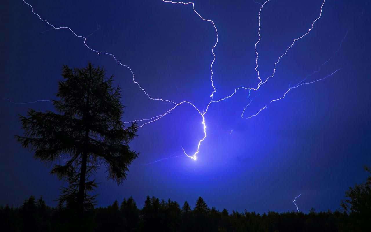 A stunning lightning bolt seen during a thunderstorm