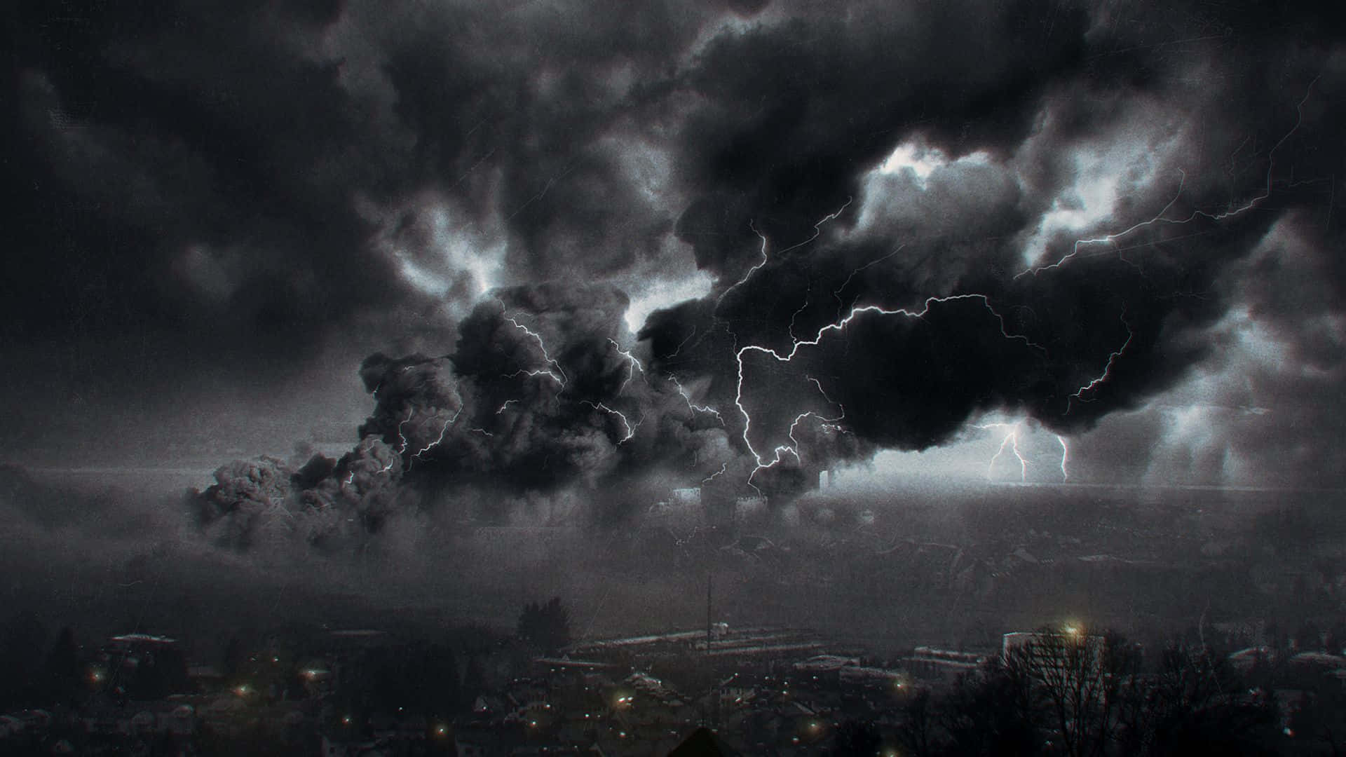 Dramatic Thunderstorm Over City Skyline