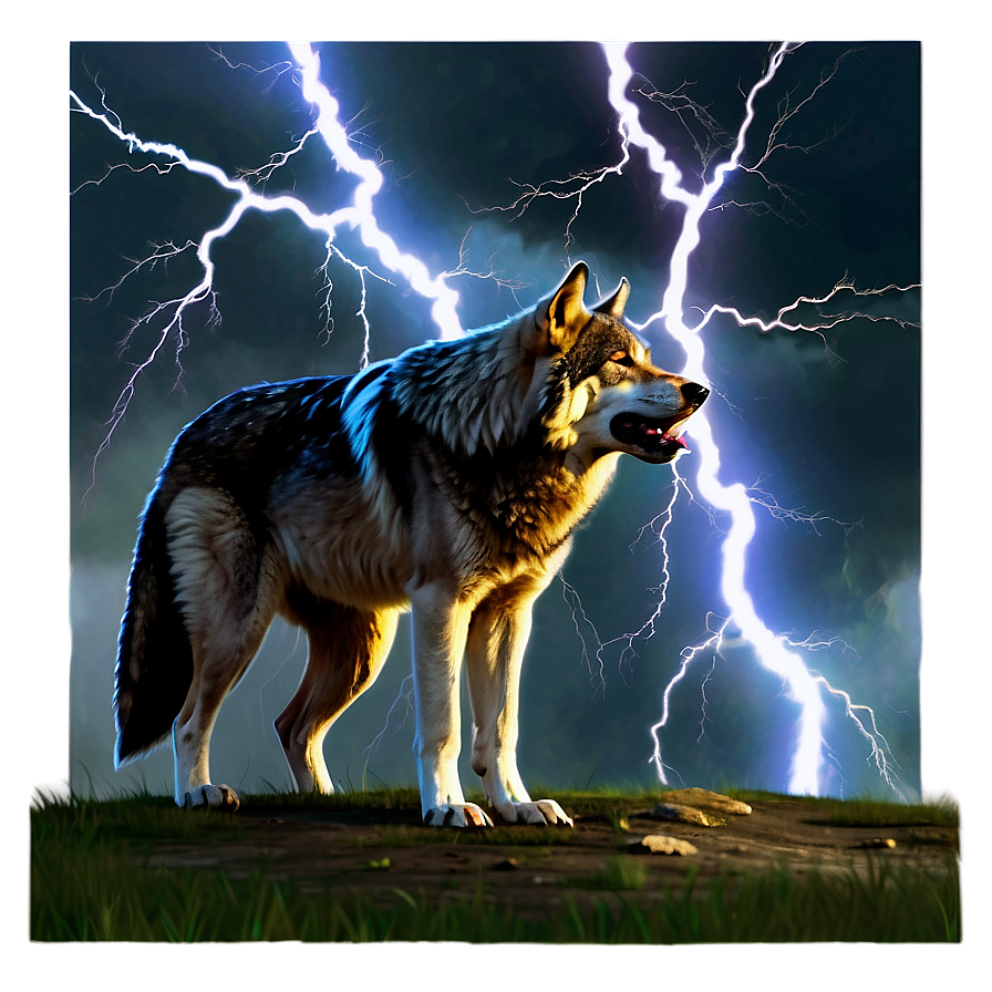 Thunderstorm Wolf Scene Png 05032024 PNG