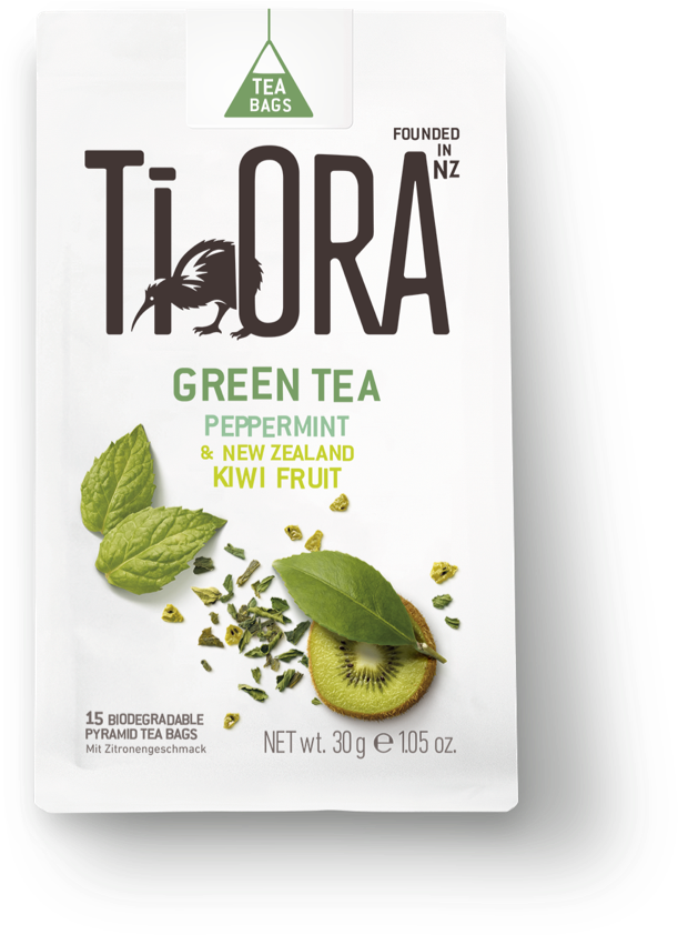 Ti Ora Green Tea Peppermint Kiwi Packaging PNG