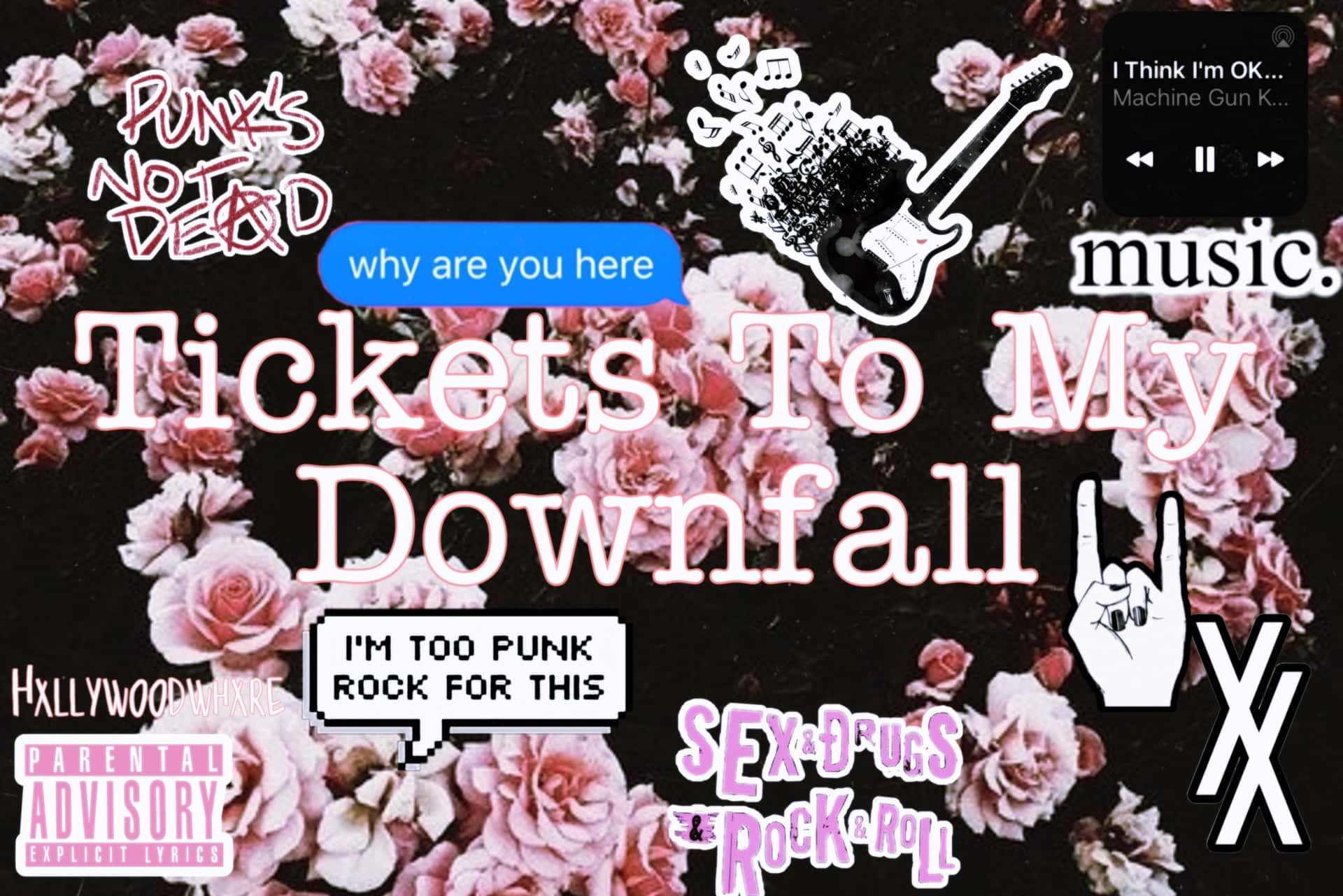 Tickets To My Downfall Collage Pink Aesthetic Wallpaper