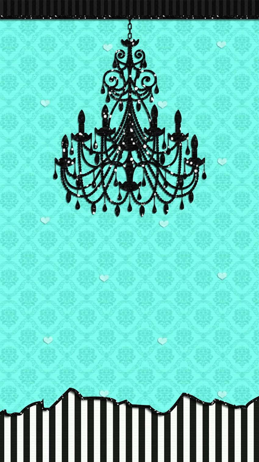 A Black And White Striped Background With A Chandelier
