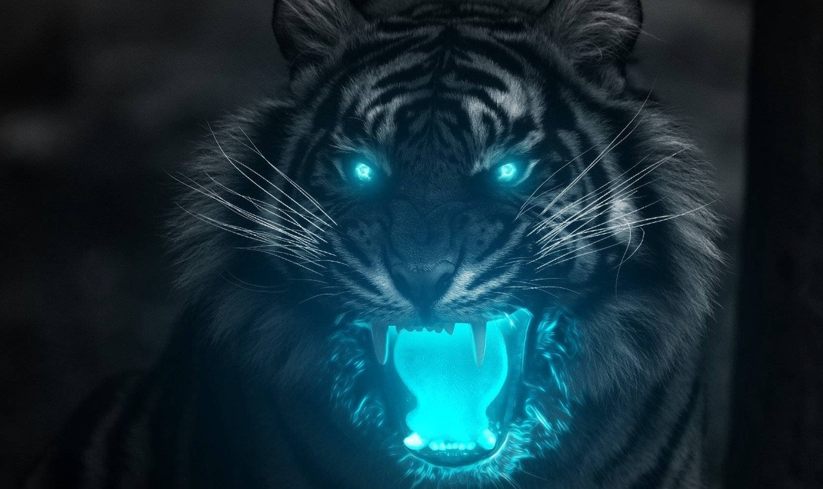 Tiger Animal With Neon Blue Eyes Background