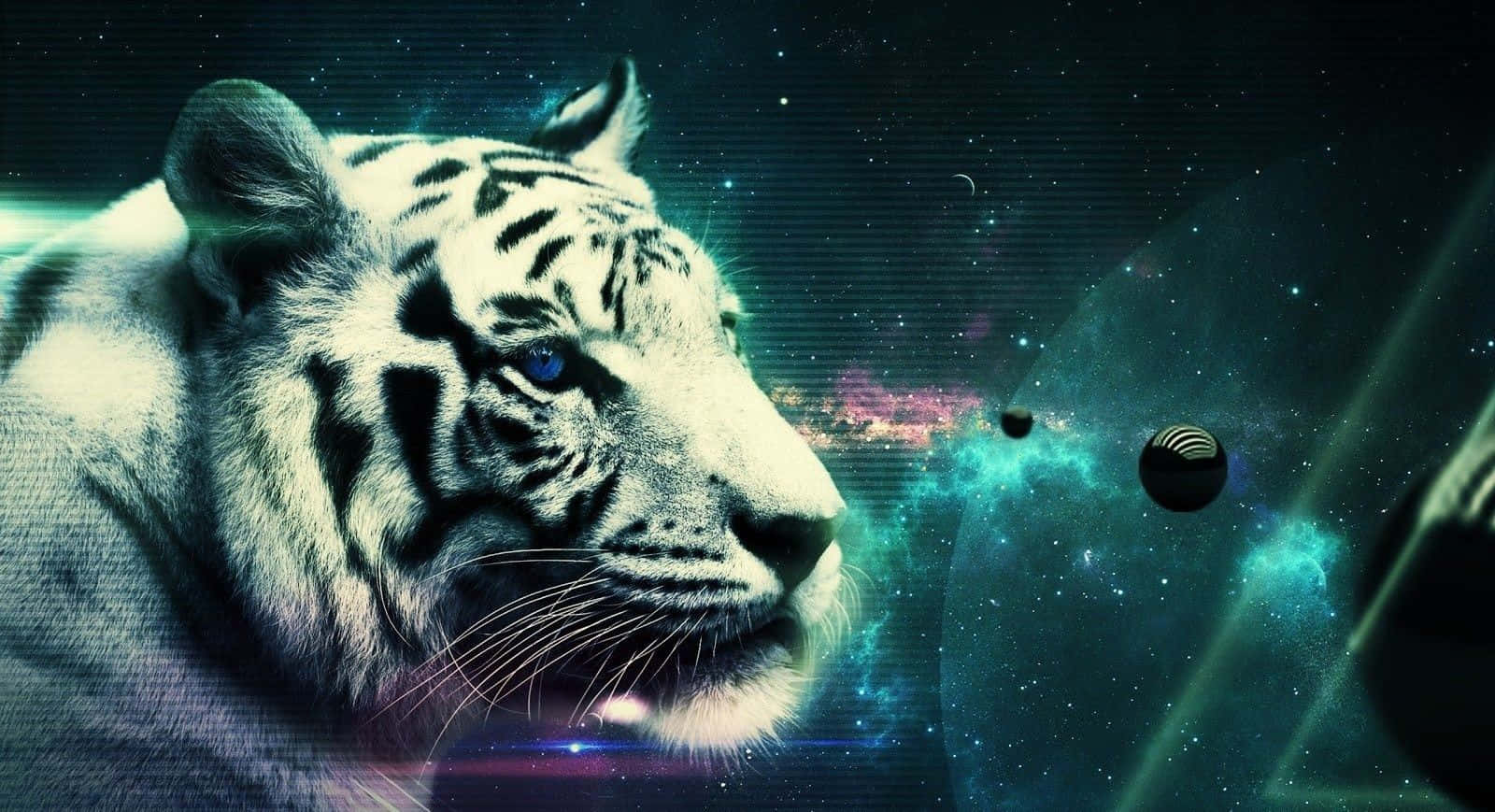 Majestic Tiger in a Cosmic Galaxy Wallpaper
