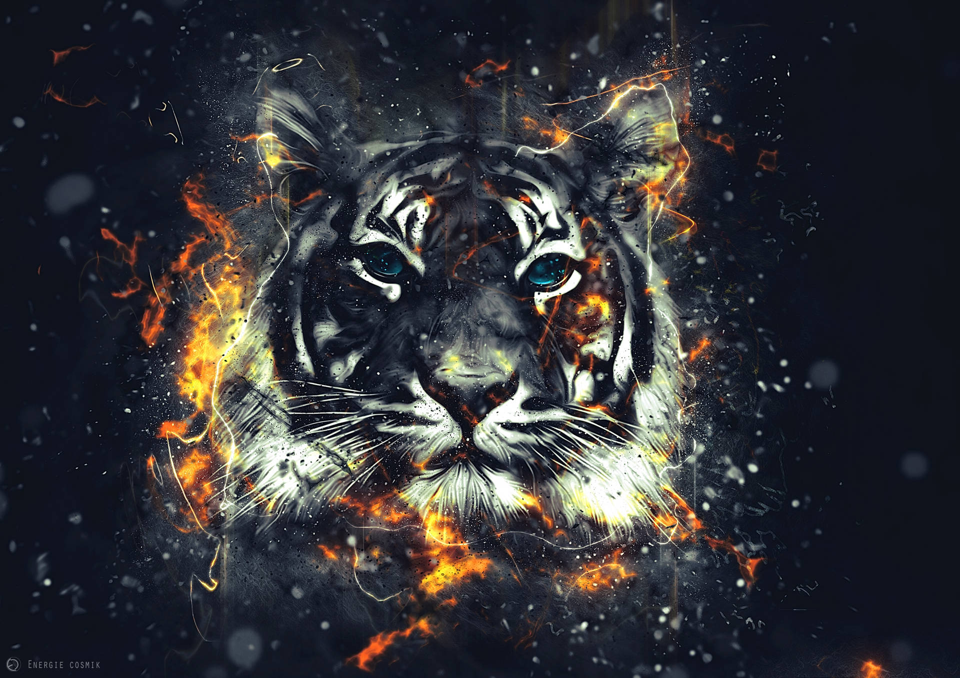 Roaring Tiger blazing in flames Wallpaper