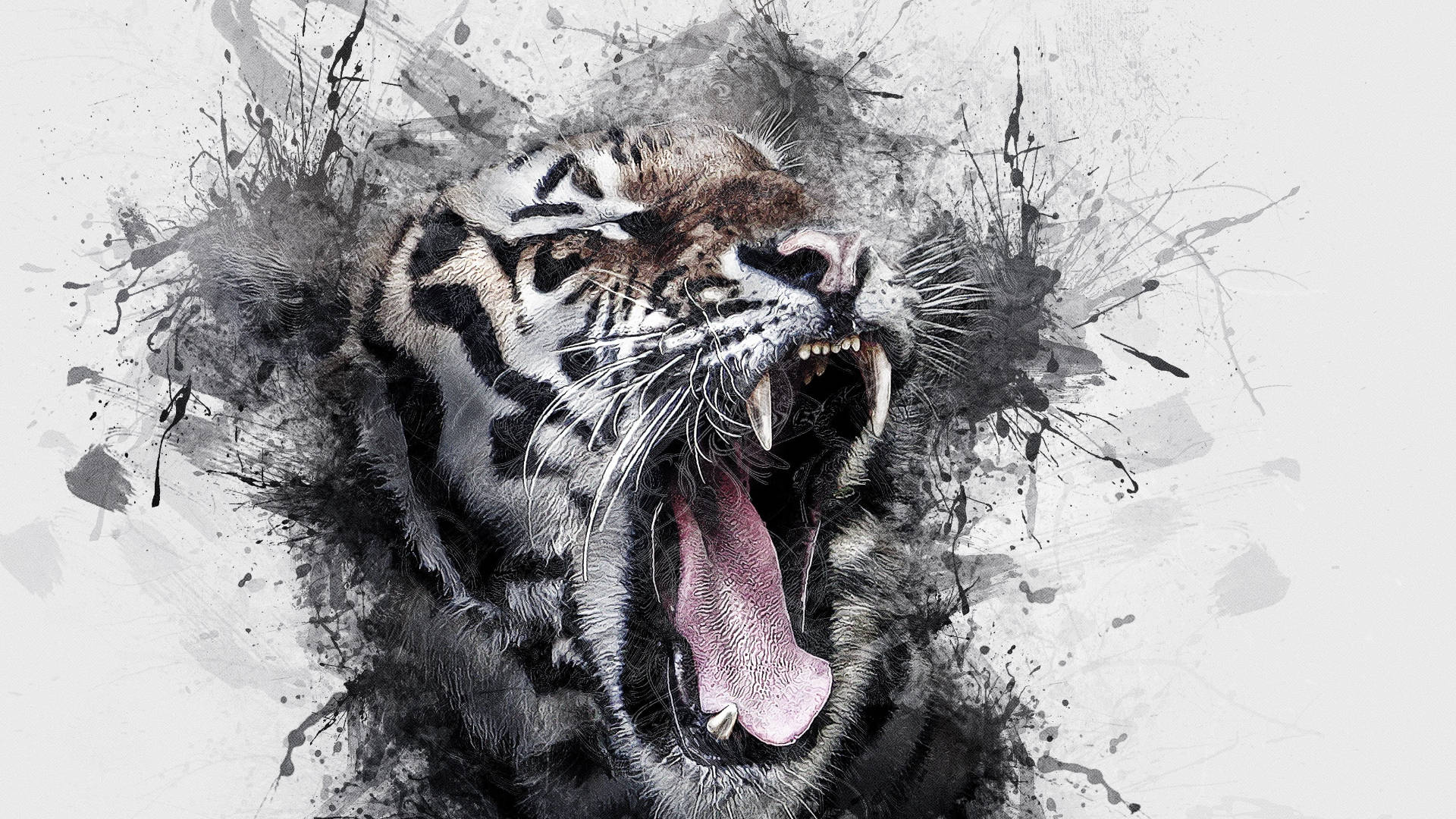 Tiger Roaring Painting Desktop Background