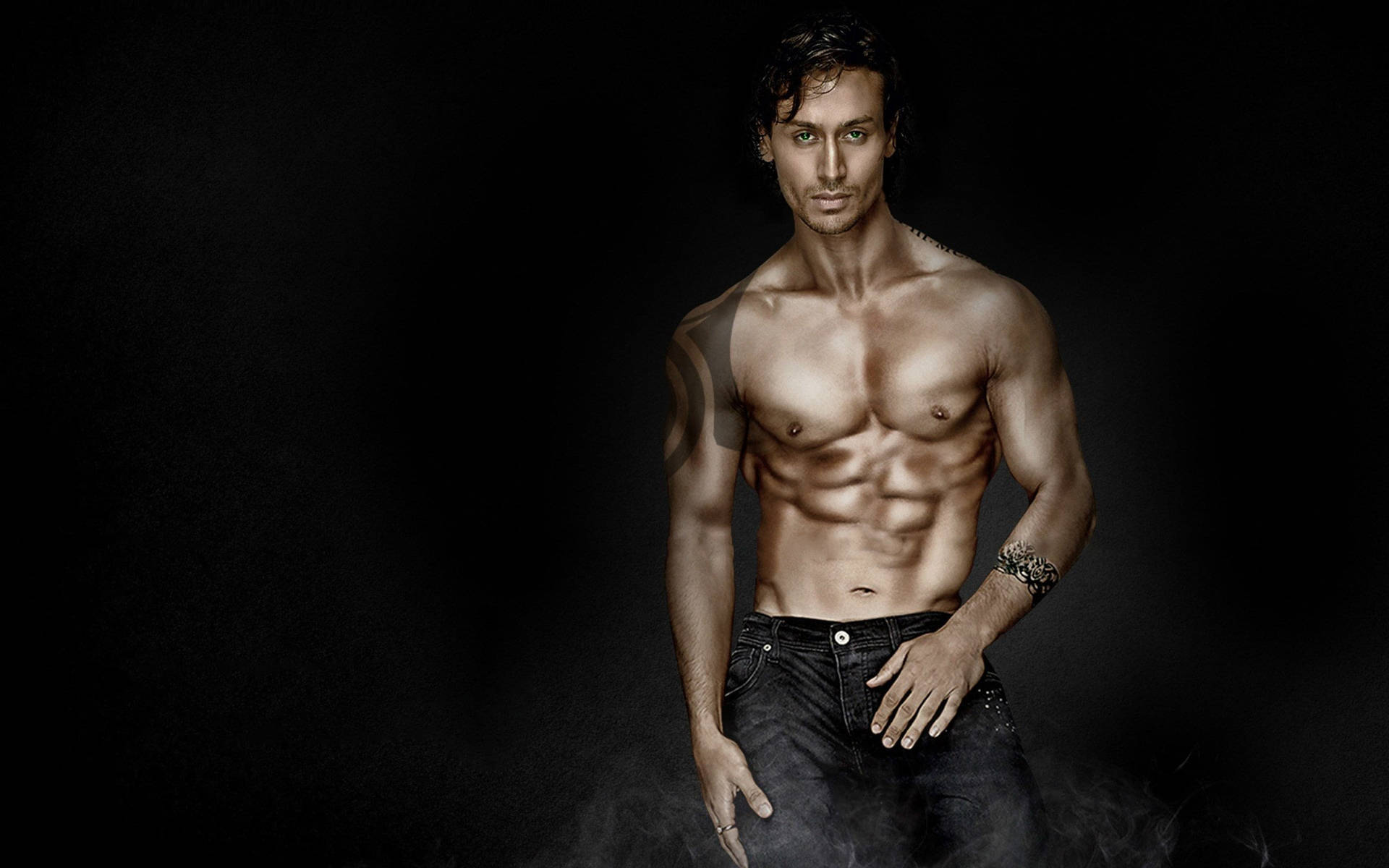 Tiger Shroff Body With Black Background Wallpaper