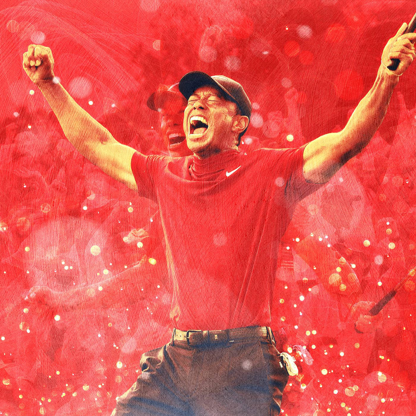 Tiger Woods Masters Celerbation Red Background Wallpaper