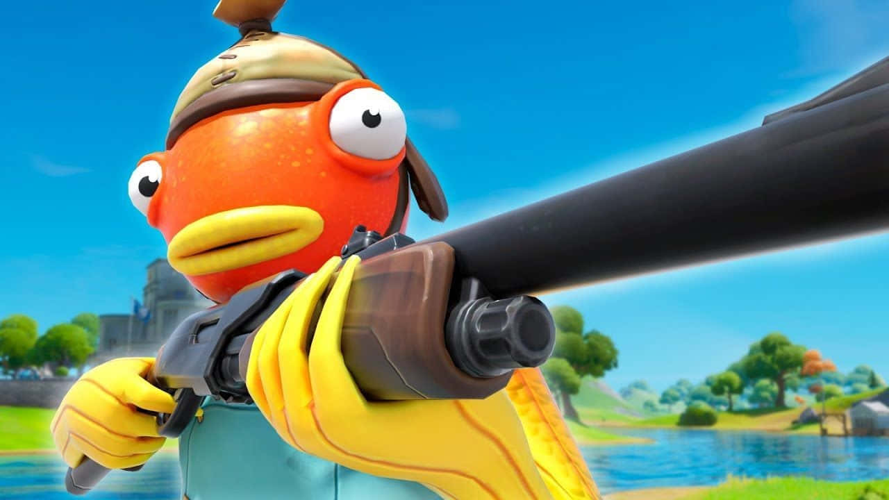 A Fish Holding A Gun In A Cartoon Wallpaper