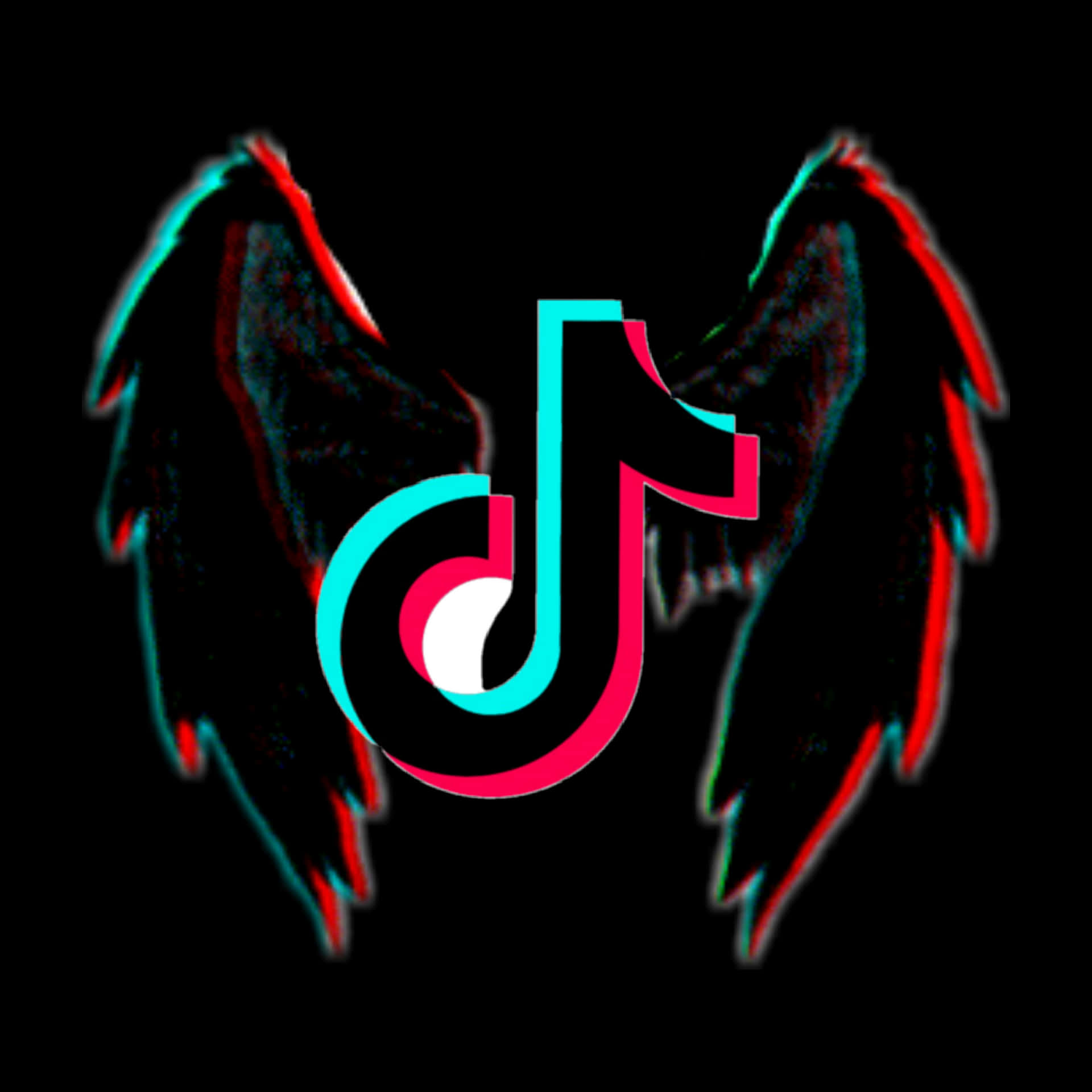 tiktok logo with wings on a black background