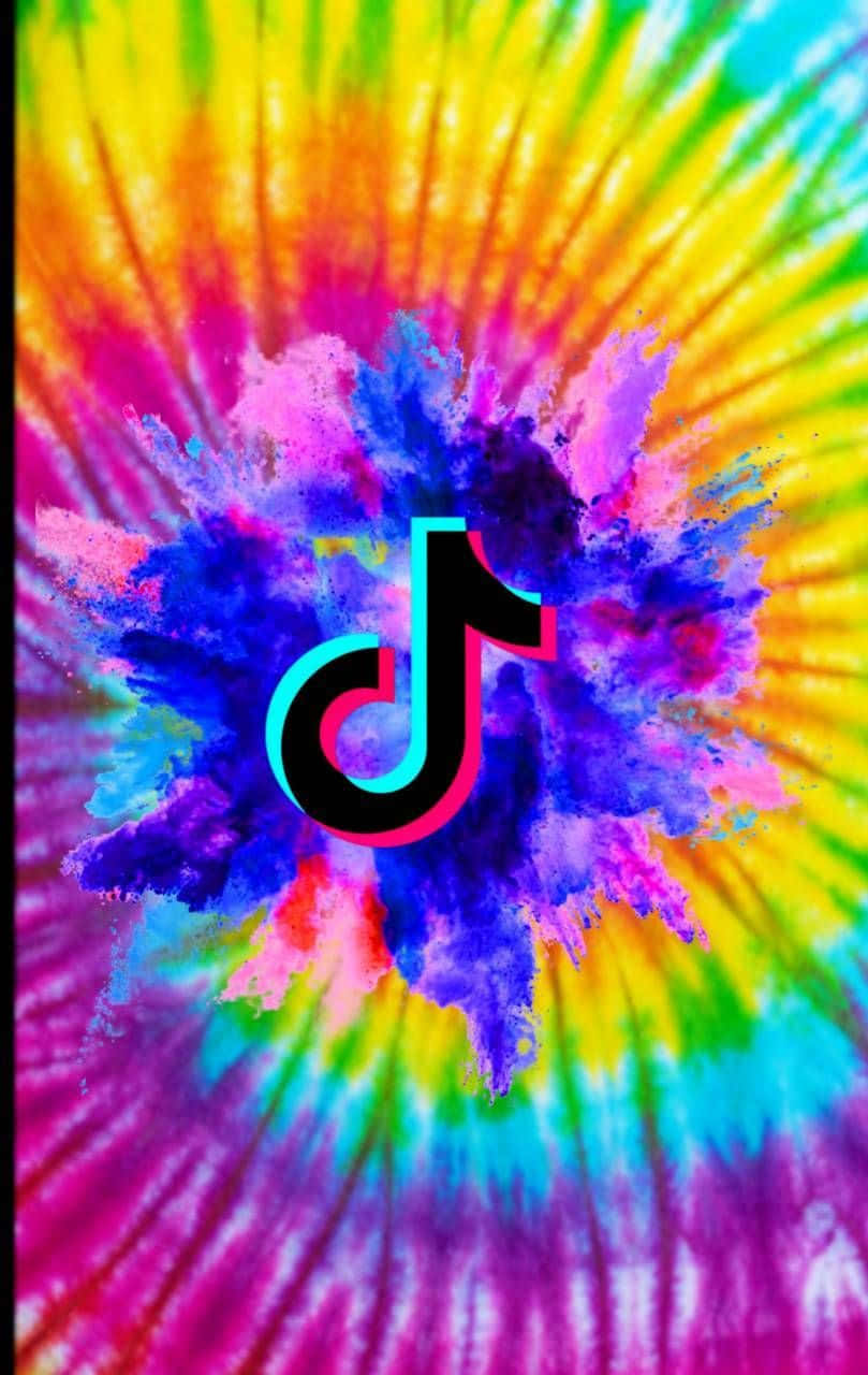 A Colorful Tie Dyed Phone With The Tiktok Logo Wallpaper