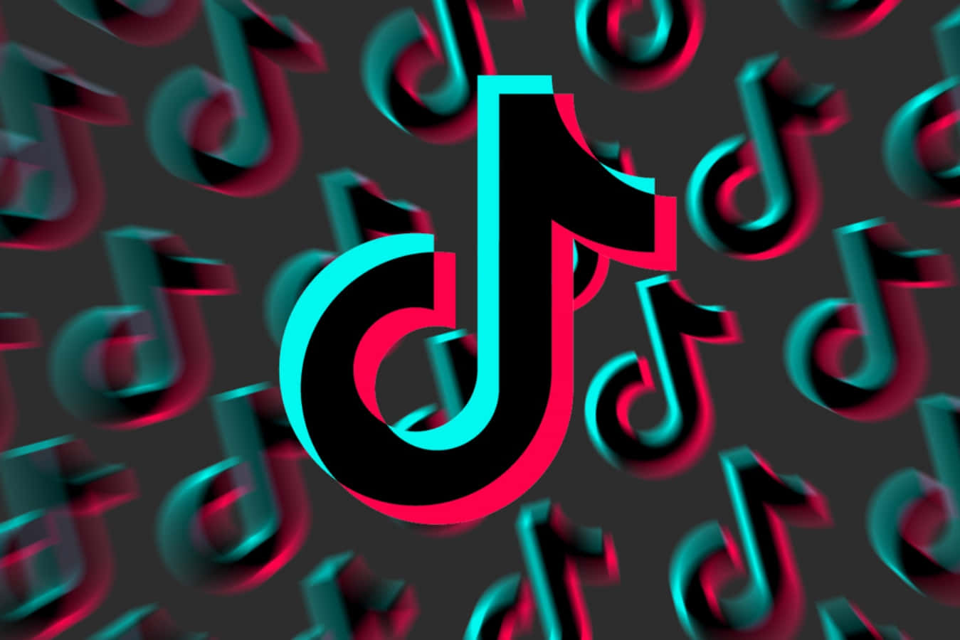A Tiktok Logo With Many Blue And Red Notes