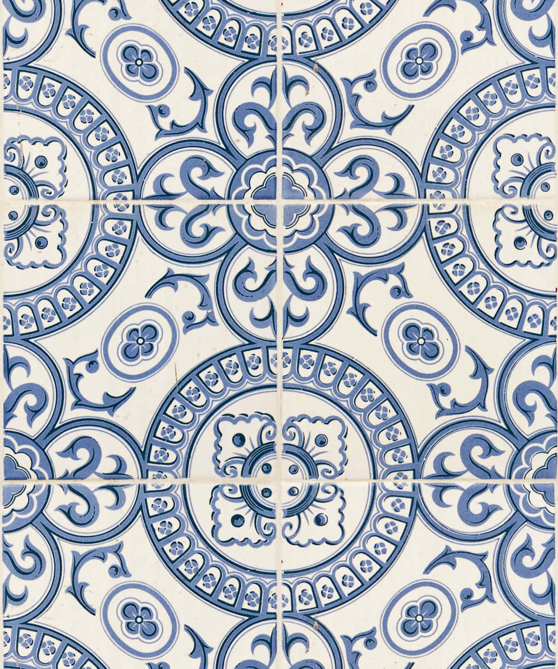 Enblå Och Vit Kakelplatta Med En Rund Design. Wallpaper