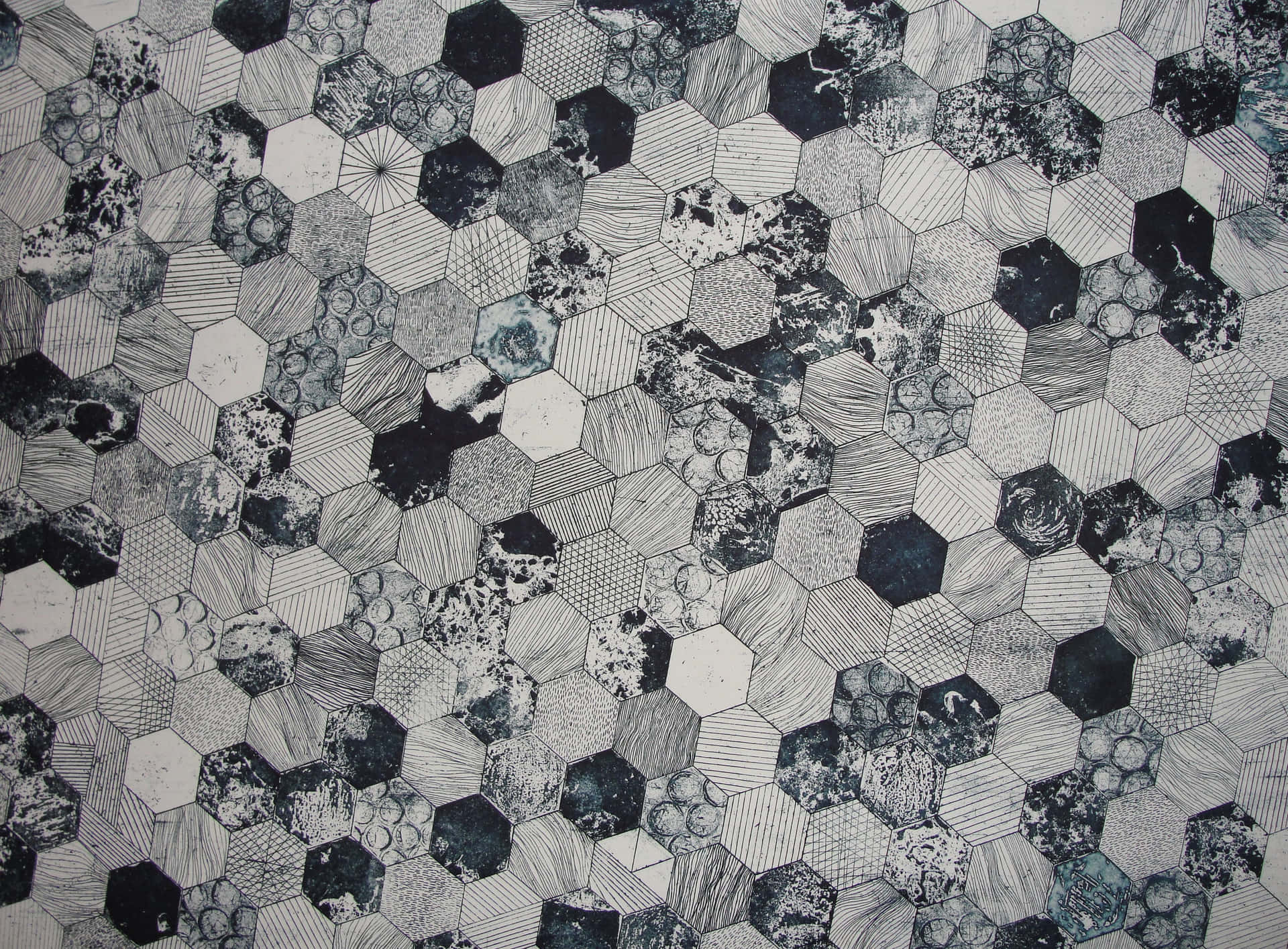 Ensvartvit Lapptäcke Med Hexagoner Wallpaper