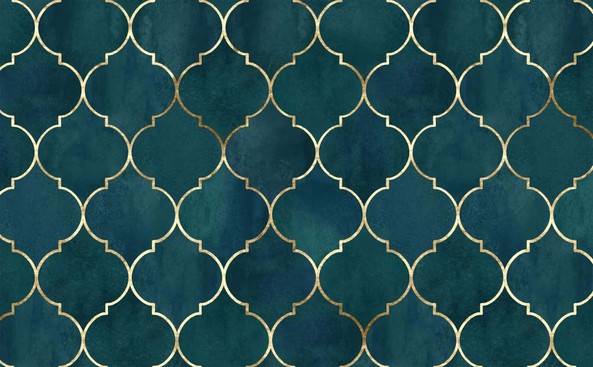 Einetürkis- Und Goldfarbene Tapete Mit Einem Geometrischen Muster. Wallpaper