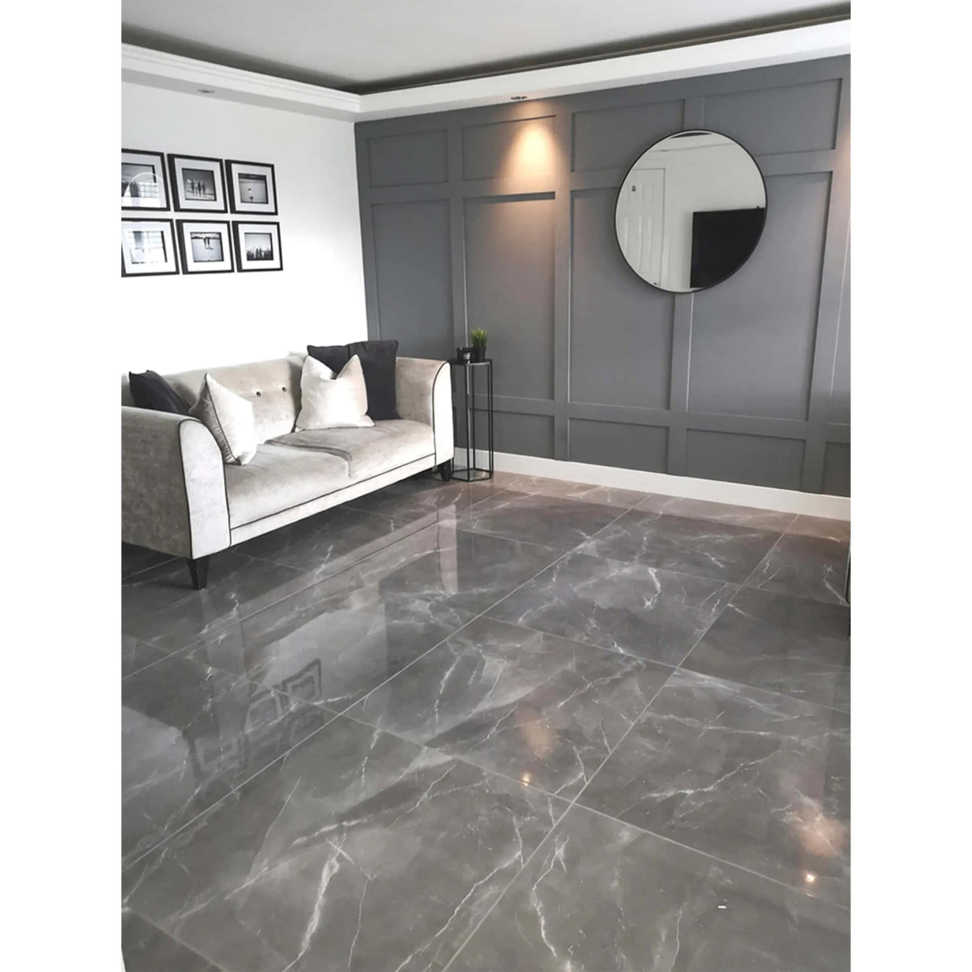 A Living Room With Grey Marble Floors