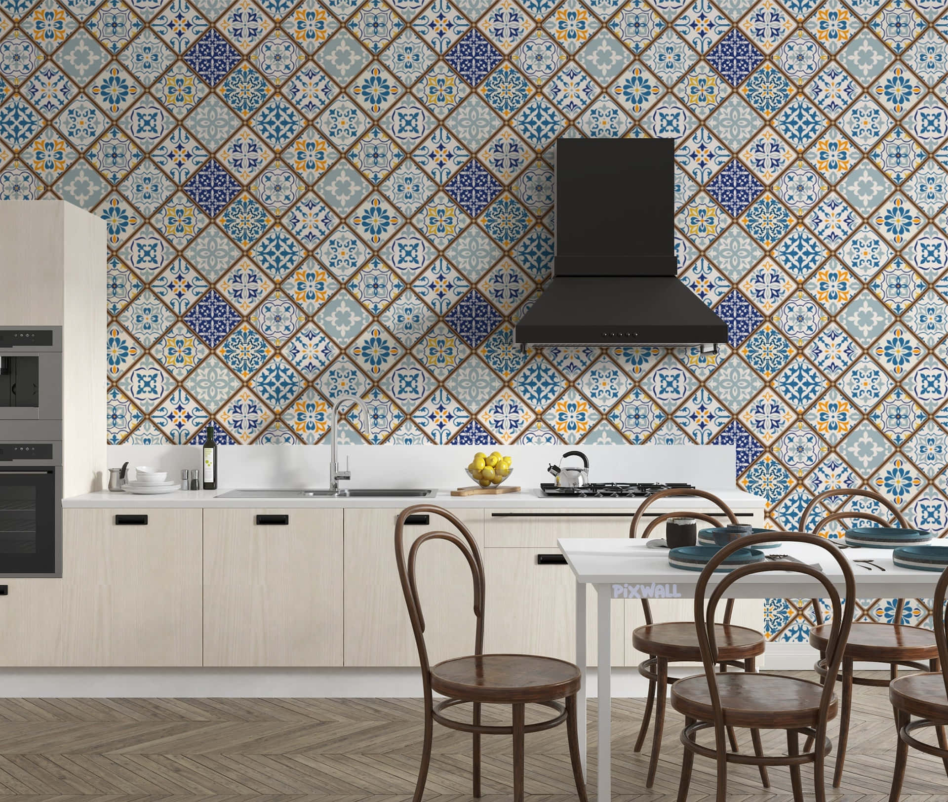 Fliesenblaue Mediterrane Küche Esszimmer Bild