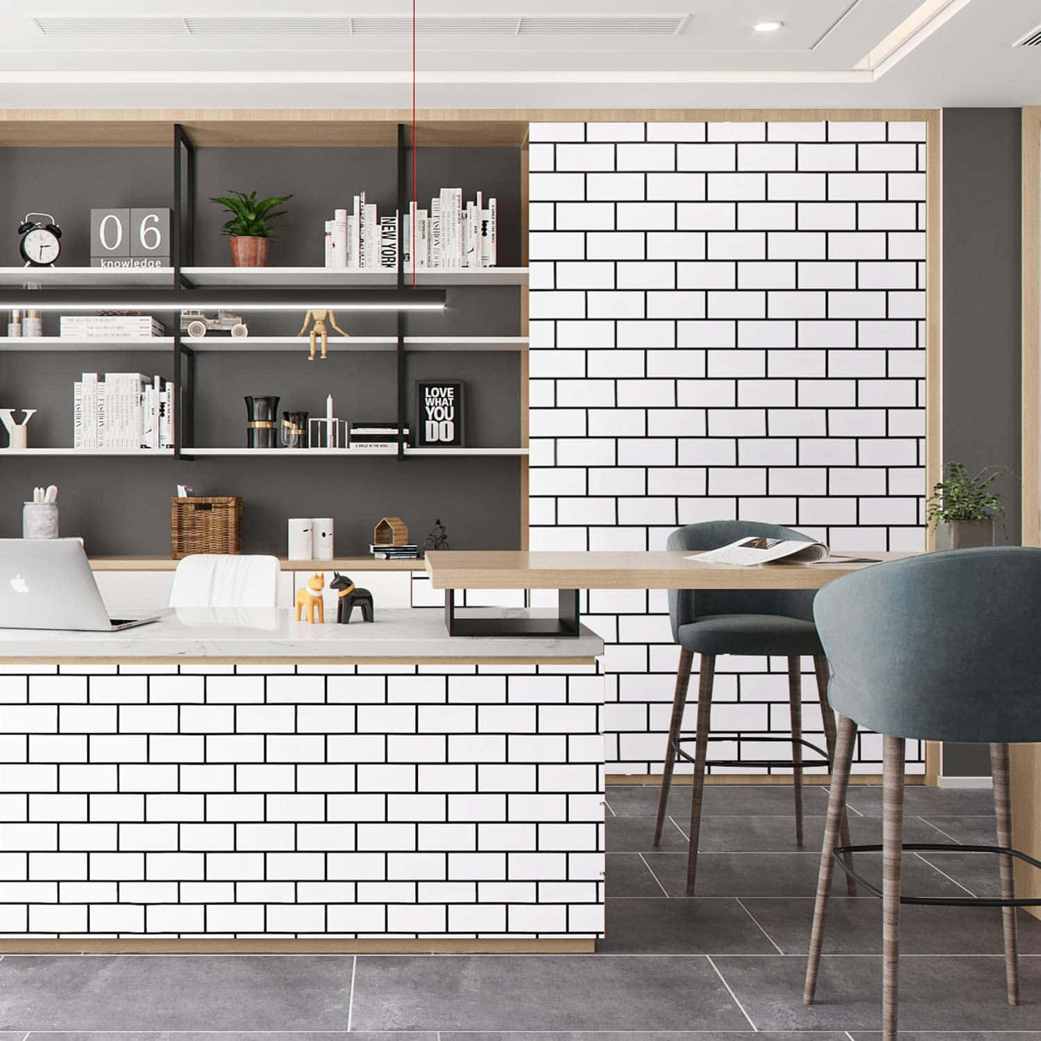 Tiles White Brick Kitchen Wall Picture