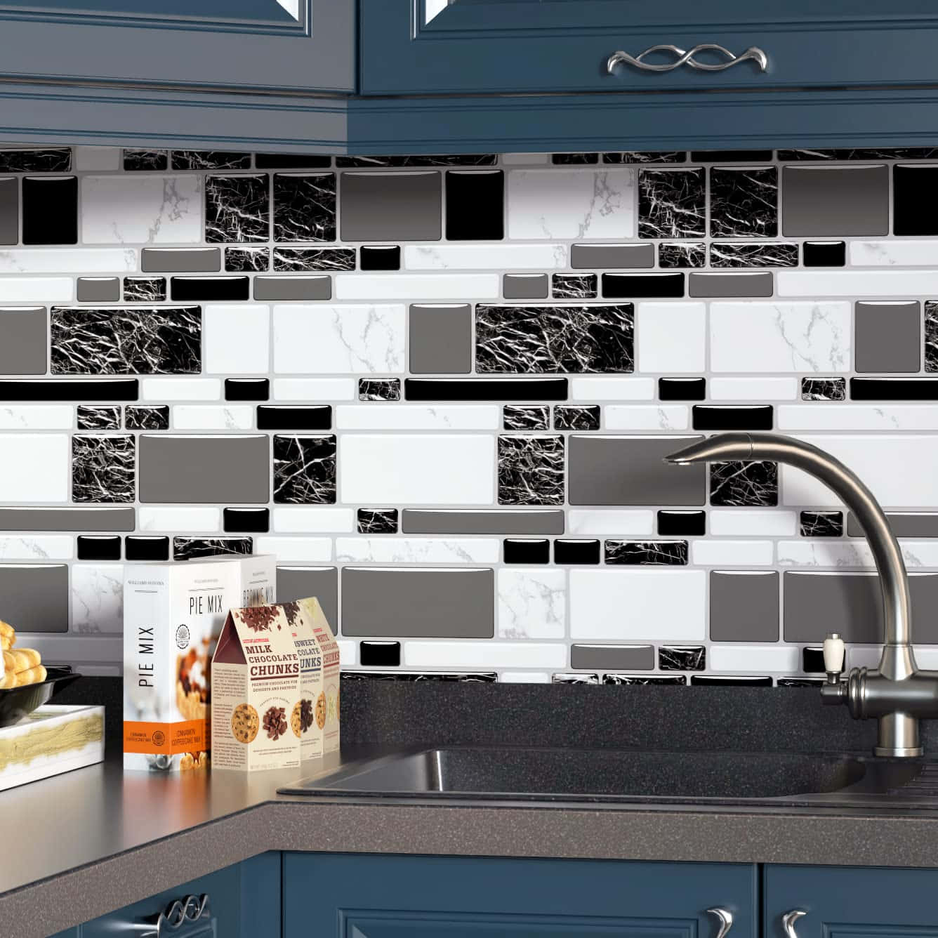 Fliser sort og hvid moderne køkkenvask billede