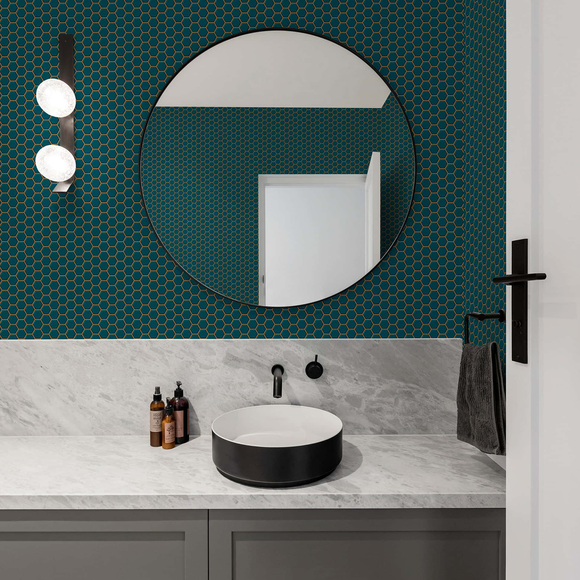Tiles Teal Bathroom Sink Mirror Picture