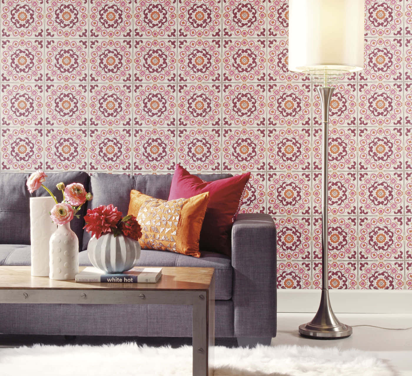 Tiles Pink Boho Living Room Picture