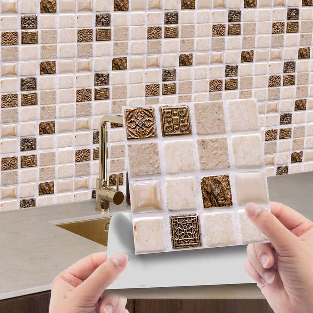Tiles Brown Cream Square Self Adhesive Picture