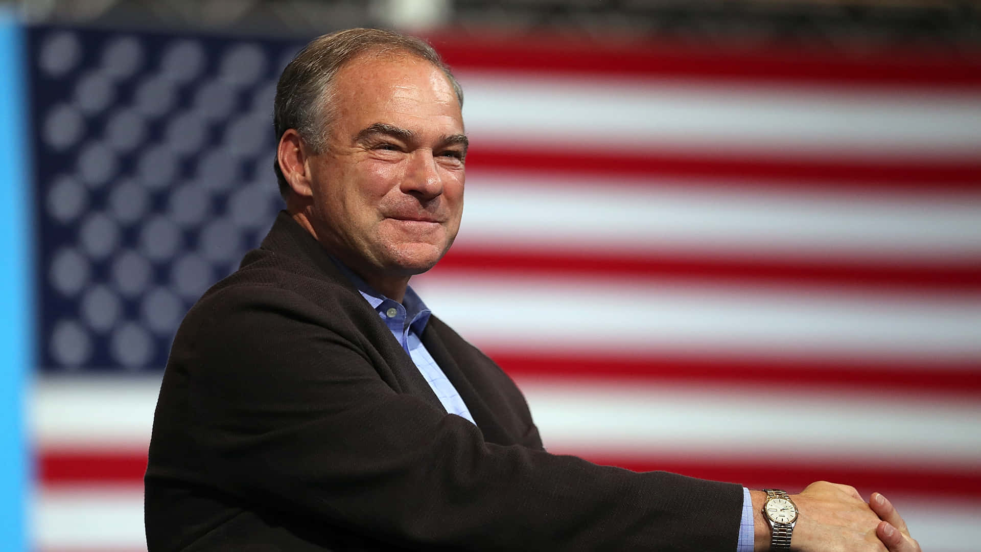 Tim Kaine With US Flag Background Wallpaper