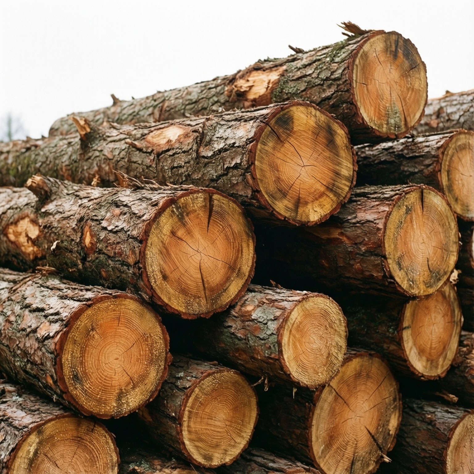 Tuoreita sahattuja puupölkkyjä pinossa, metsätalousresurssi taustakuva.