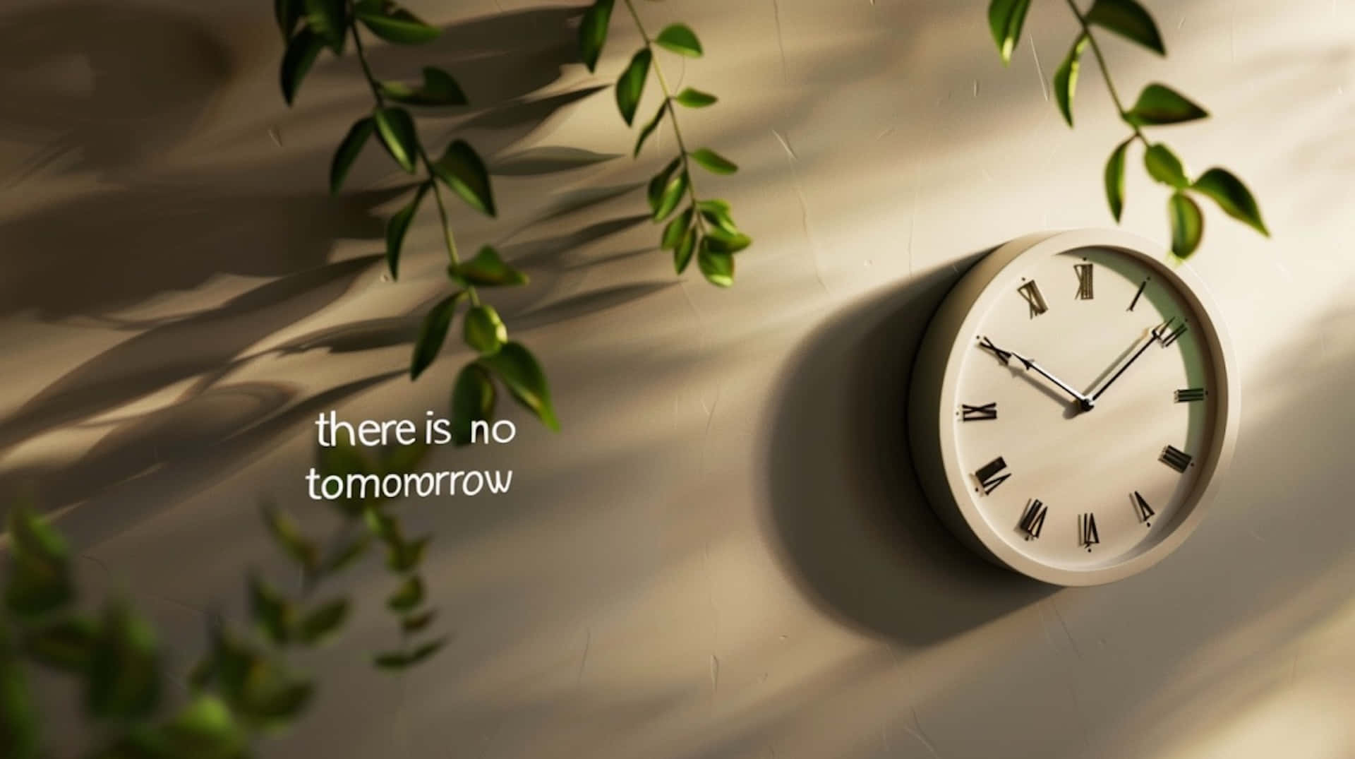 Time Concept Wall Clock Shadow Leaves Wallpaper