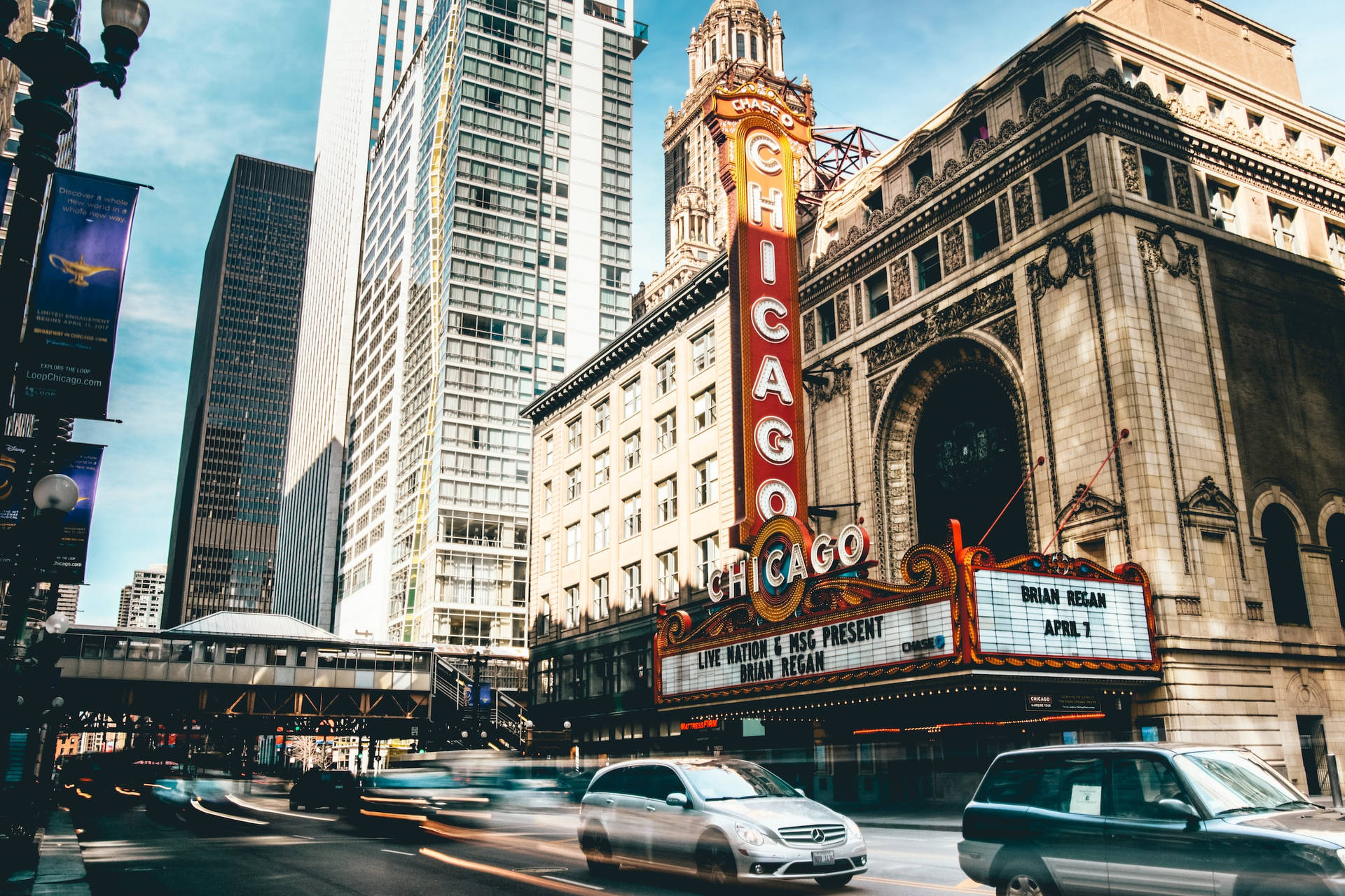 Time Lapse The Chicago Theater Chicago Skyline Wallpaper