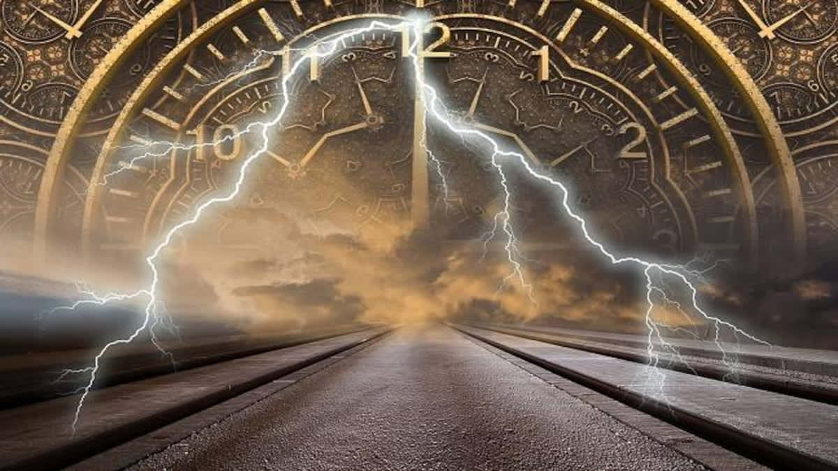 A Clock With Lightning Coming Out Of It