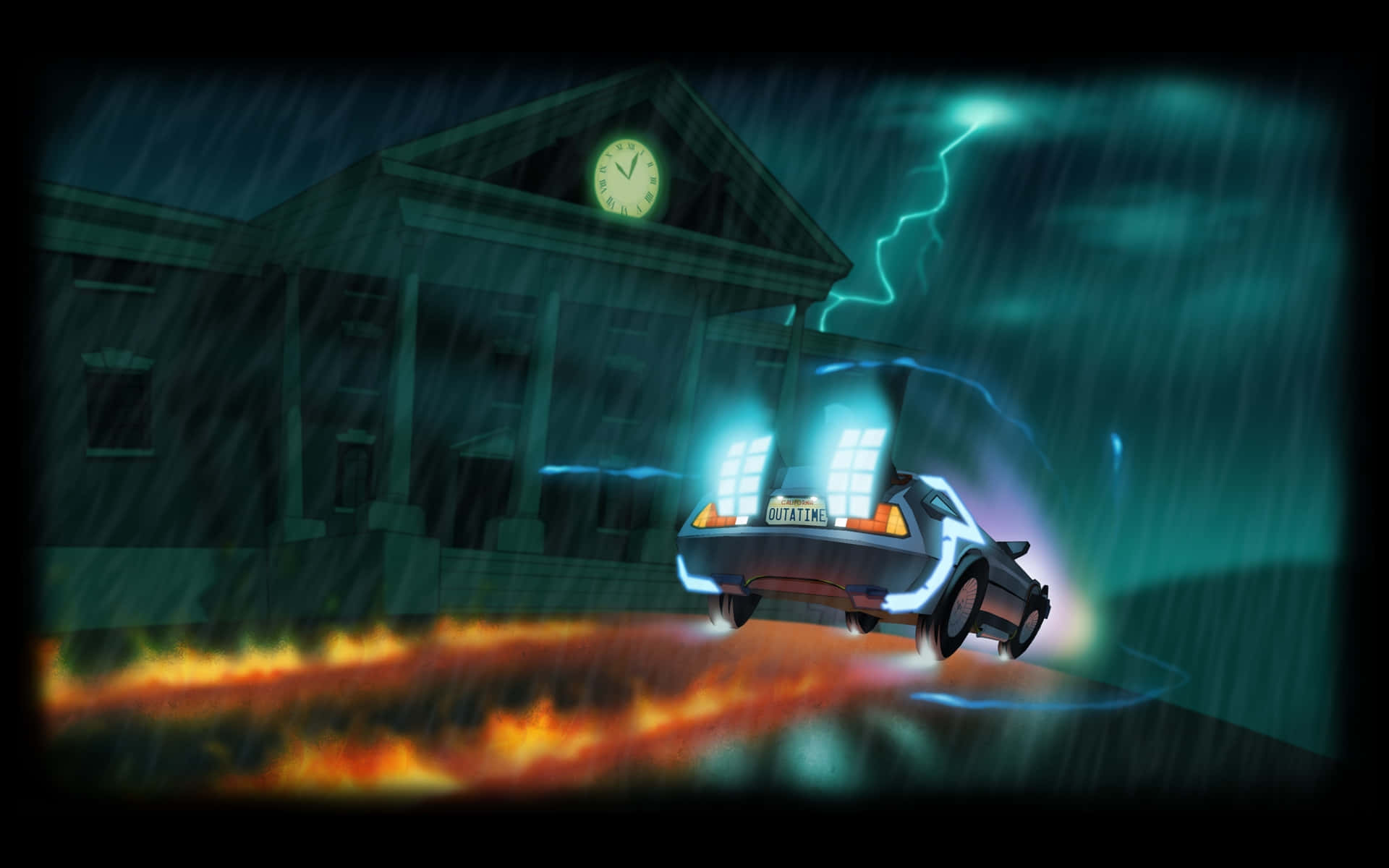 Time Traveling Delorean Clock Tower Wallpaper