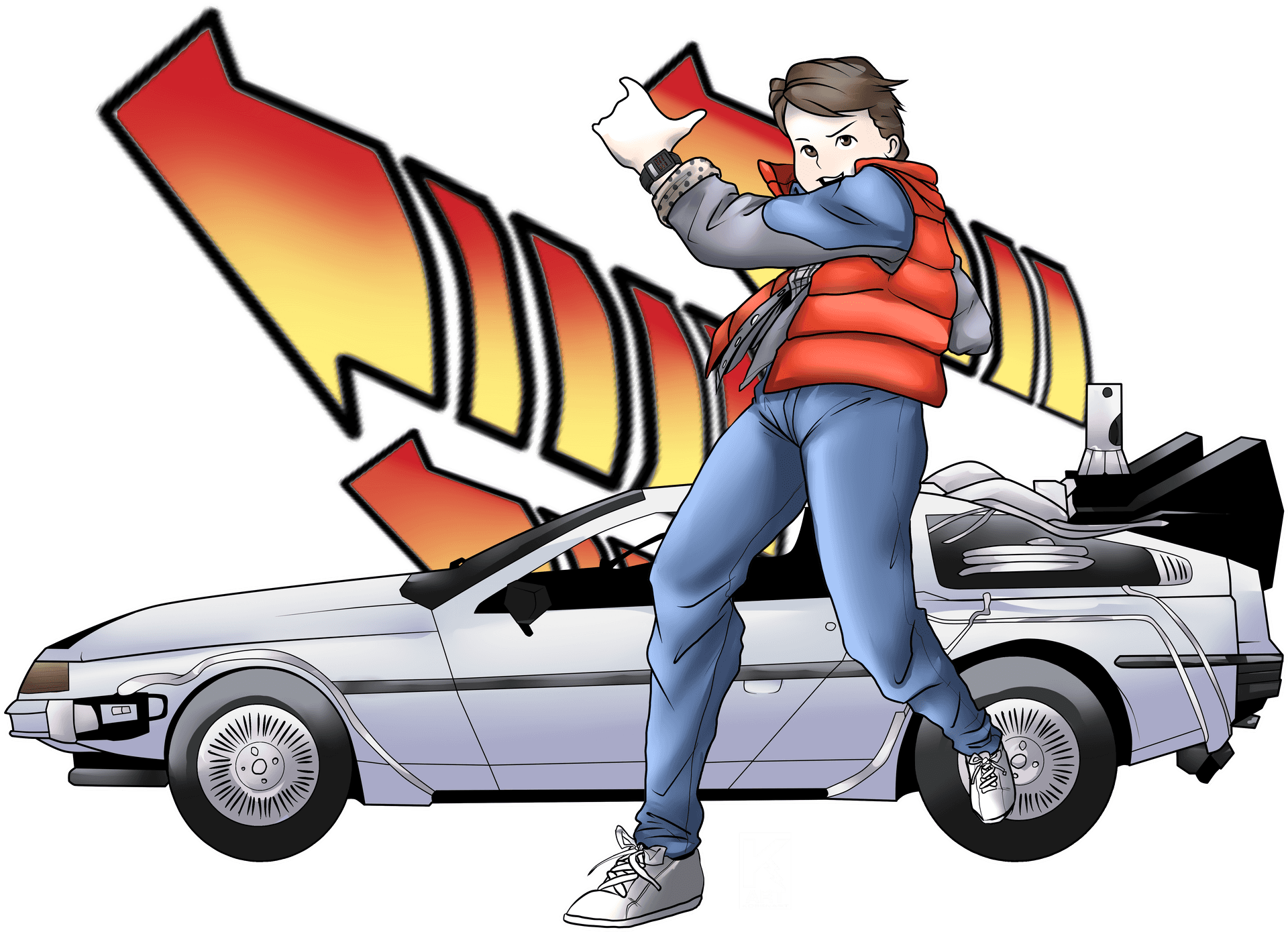 Time Traveling Heroand Car PNG